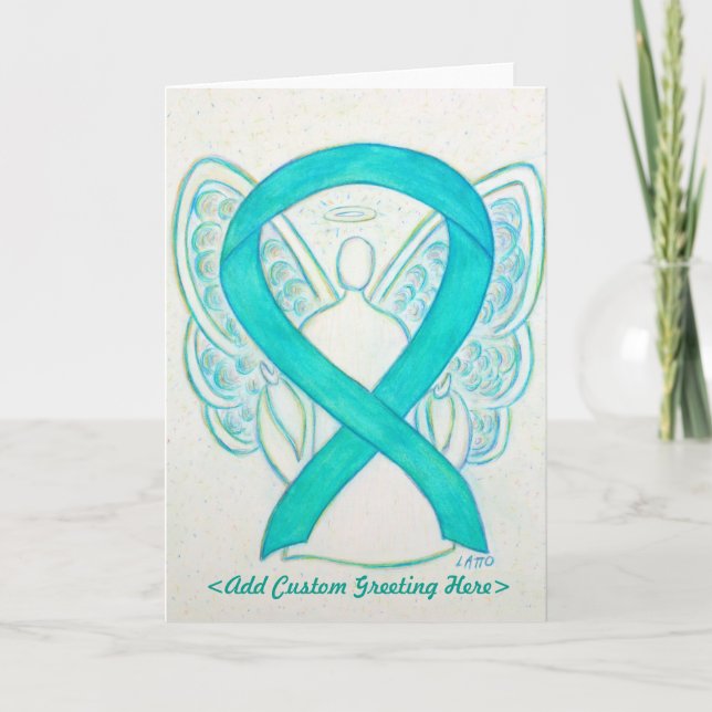 Teal Ribbon Angel-gratulationskort Kort (Framsida)