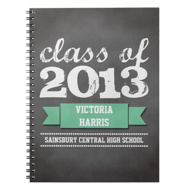 Teal ribbon banderoll chalkboard studenten student anteckningsbok med spiral (Framsidan)