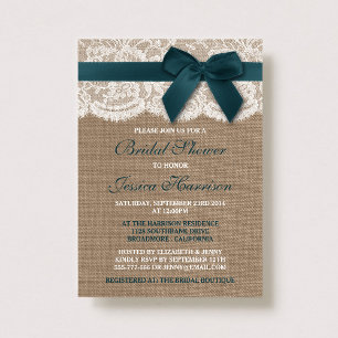 Teal Ribbon Burlap & Snöre Möhippa Inbjudningar