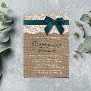 Teal Ribbon Burlap & Snöre Thanksgiving Middag Inbjudningar