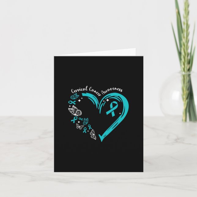 Teal Ribbon Butterfly Heart Cervical Cancer Awaren Kort (Framsida)
