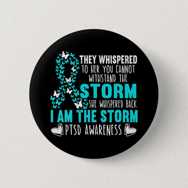 Teal Ribbon Butterfly Storm Warrior Ptsd Medveten Knapp (Framsida)