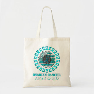 Teal Ribbon Flagga Solros Ovarian Cancer Awarenes Tygkasse