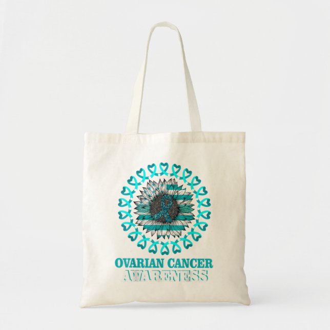 Teal Ribbon Flagga Solros Ovarian Cancer Awarenes Tygkasse (Framsidan)