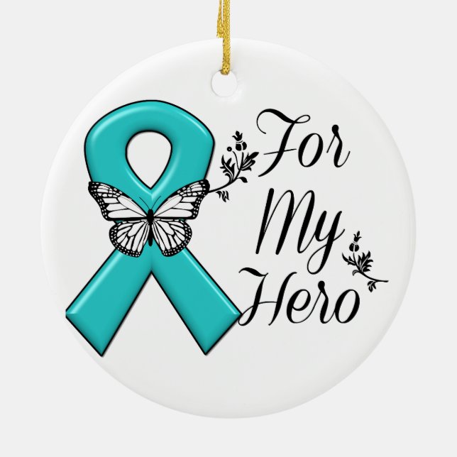 Teal Ribbon for My Hero Julgransprydnad Keramik (Baksidan)