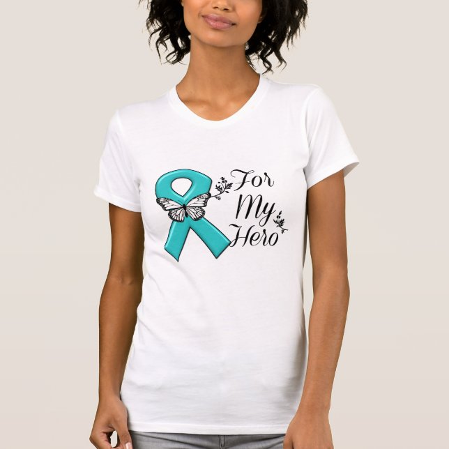 Teal Ribbon for My Hero Tee Shirt (Framsida)