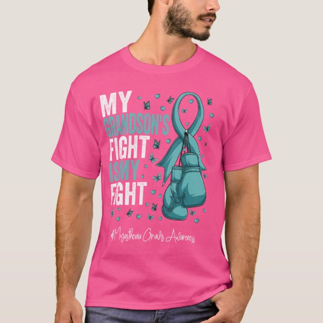 Teal Ribbon Grandson Myasthenia Gravis Awareness T Shirt (Framsida)