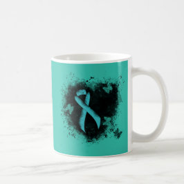Teal Ribbon Grunge Heart Kaffemugg