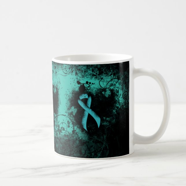 Teal Ribbon Grunge Heart Kaffemugg (Höger)
