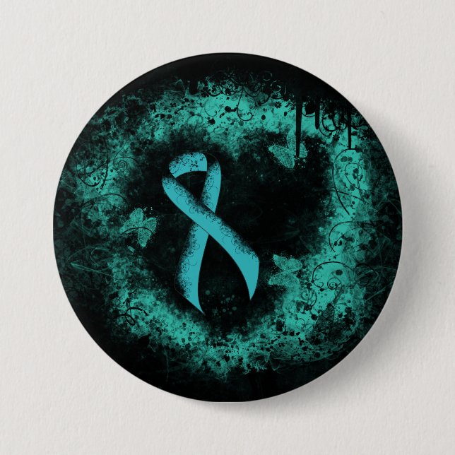 Teal Ribbon Grunge Heart Knapp (Framsida)