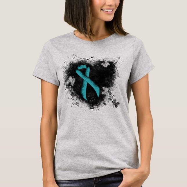 Teal Ribbon Grunge Heart Tee (Framsida)