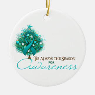 Teal Ribbon Julafton Awareness Season Julgransprydnad Keramik