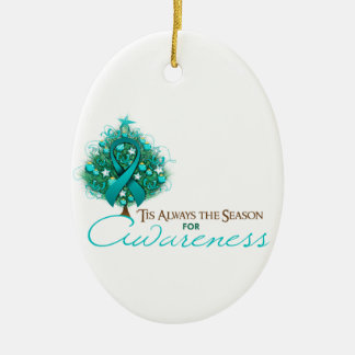 Teal Ribbon Julafton Awareness Season Julgransprydnad Keramik