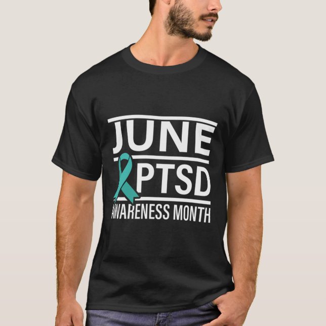 Teal Ribbon June Ptsd Awareness Month T Shirt (Framsida)