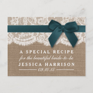 Teal Ribbon on Burlap & Snöre Möhippa Recept Inbjudan Vykort