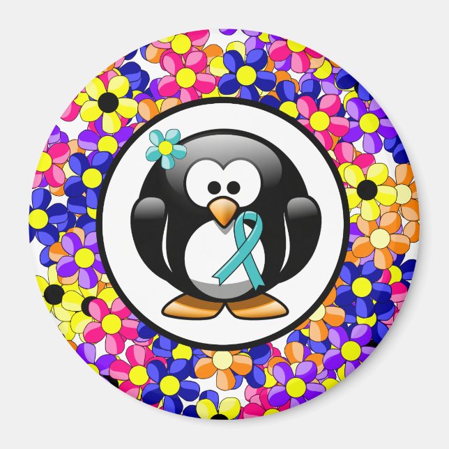 Teal Ribbon Penguin Magnet (Framsidan)