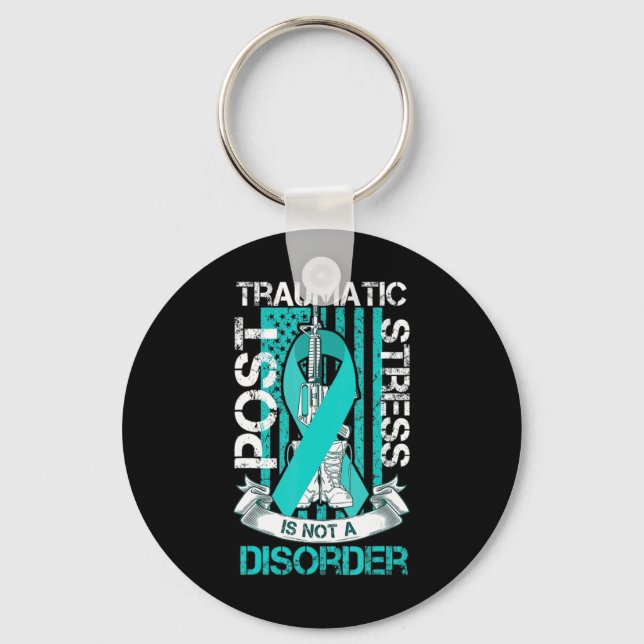 Teal Ribbon Post Traumatic Stressa Flagga Ptsd Awa Nyckelring (Framsida)