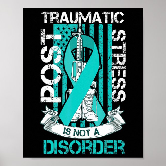 Teal Ribbon Post Traumatic Stressa Flagga Ptsd Awa Poster (Framsidan)