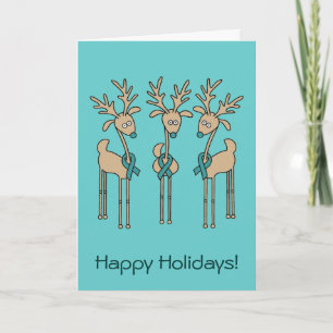 Teal Ribbon Reindeer Helgkort