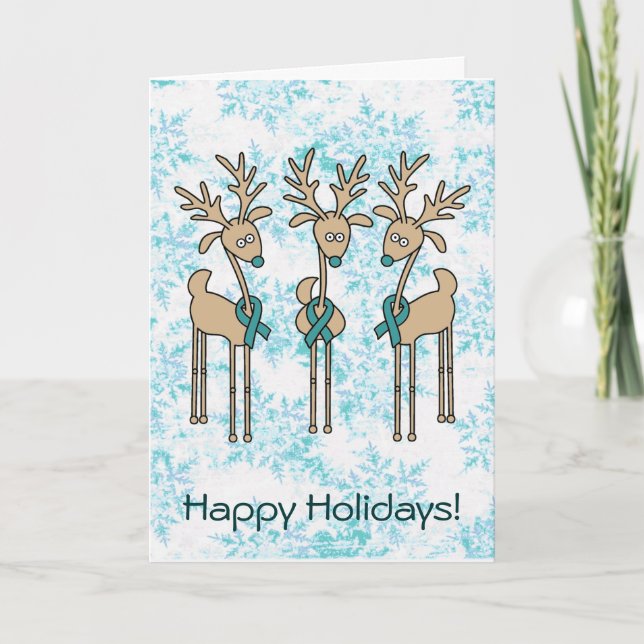Teal Ribbon Reindeer Helgkort (Framsida)