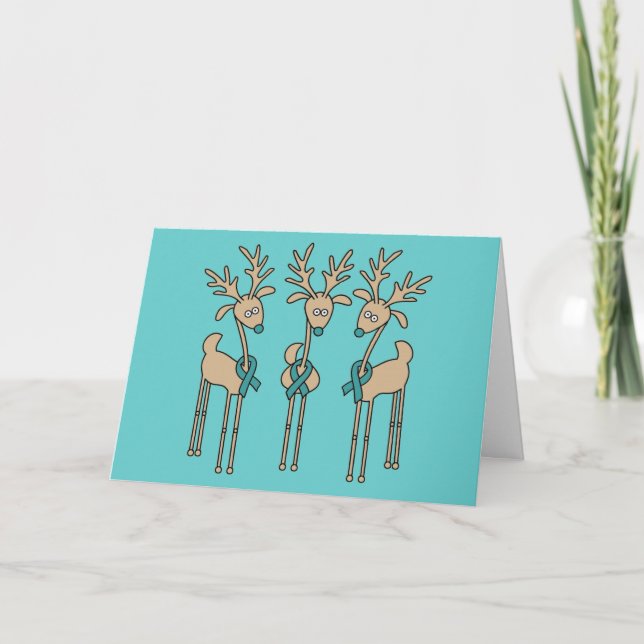 Teal Ribbon Reindeer Helgkort (Framsida)