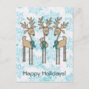 Teal Ribbon Reindeer (Uterine Cancer) Helg Vykort
