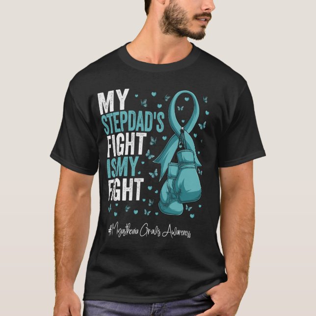 Teal Ribbon Stepdad Myasthenia Gravis Awareness T Shirt (Framsida)