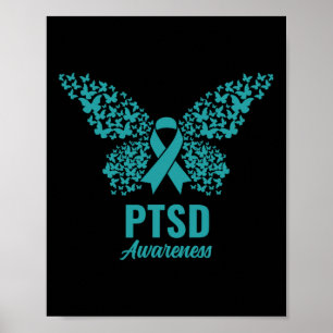 Teal Ribbon with Butterflies- ptsd Awareness Poster