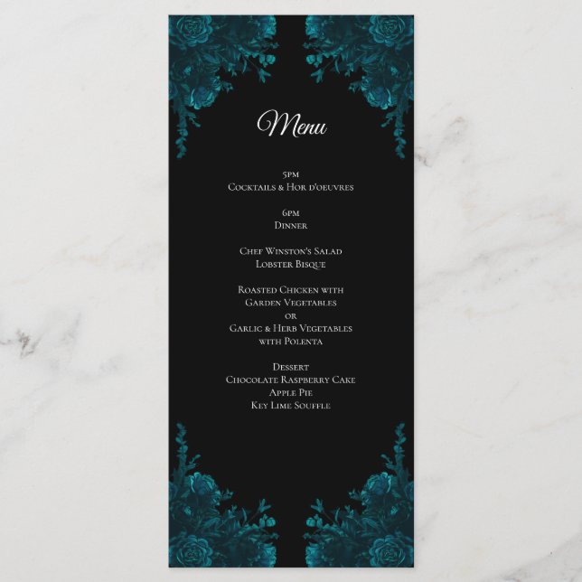 Teal Ro Black Gothic Bröllop Meny (Framsida)
