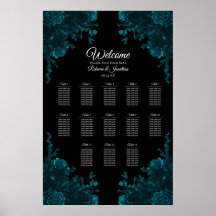 Teal Ro Black Gothic Bröllop Seating Chart