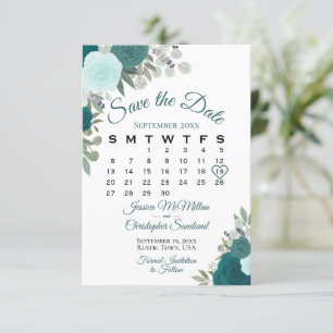 Teal Ro Blommigt Elegant Boho Bröllop Calendar Spara Datumet