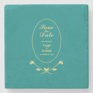 Teal Ro Bröllop spara datum Stenunderlägg