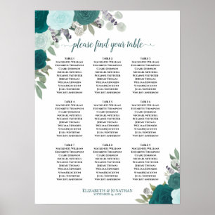 Teal Ro Elegant 9 Bord Bröllop Poster