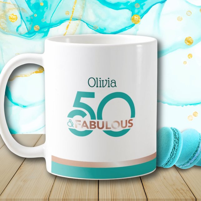 Teal Ro Guld 50 och Fabulous Modern Birthday Kaffemugg (Skapare uppladdad)