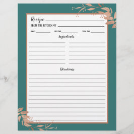 Teal Ro Guld Foliage Recipe Binder Page