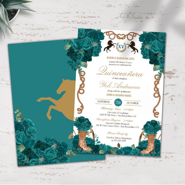 Teal Ro Land Western Charro Quinceanera Inbjudningar (Skapare uppladdad)