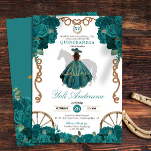 Teal Ro Western Charro Quinceanera Inbjudningar