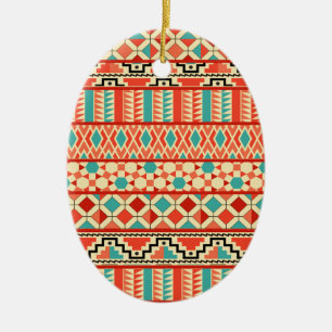 Teal Rosa Abstrakt Geo Aztec Tribal Print Mönster Julgransprydnad Keramik