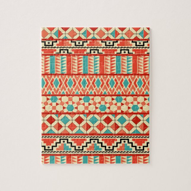 Teal Rosa Abstrakt Geo Aztec Tribal Print Mönster Pussel (Vertikal)