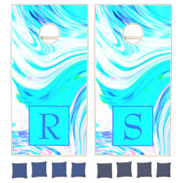 Teal Rosa Abstrakt Wave Mönster Monogram Colorful