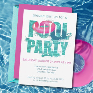 Teal Rosa Bassäng Party Stänk Inbjudningar