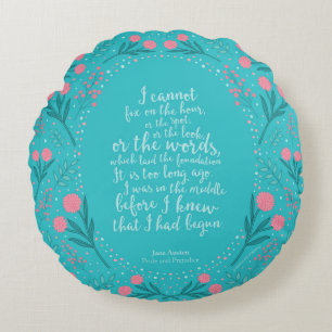 Teal & Rosa Blommigt Jane Austen Pride and Prejudi Rund Kudde