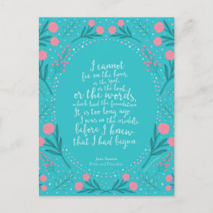 Teal & Rosa Blommigt Jane Austen Pride and Prejudi Vykort