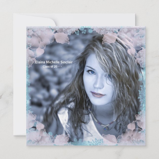 Teal Rosa Blommigt Photo Studenten annons Inbjudningar (Framsida)