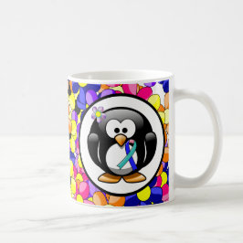 Teal/Rosa/Blue Ribbon Penguin Kaffemugg