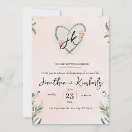 Teal Rosa Elegant Blommigt Watercolor Bröllop Inbjudningar