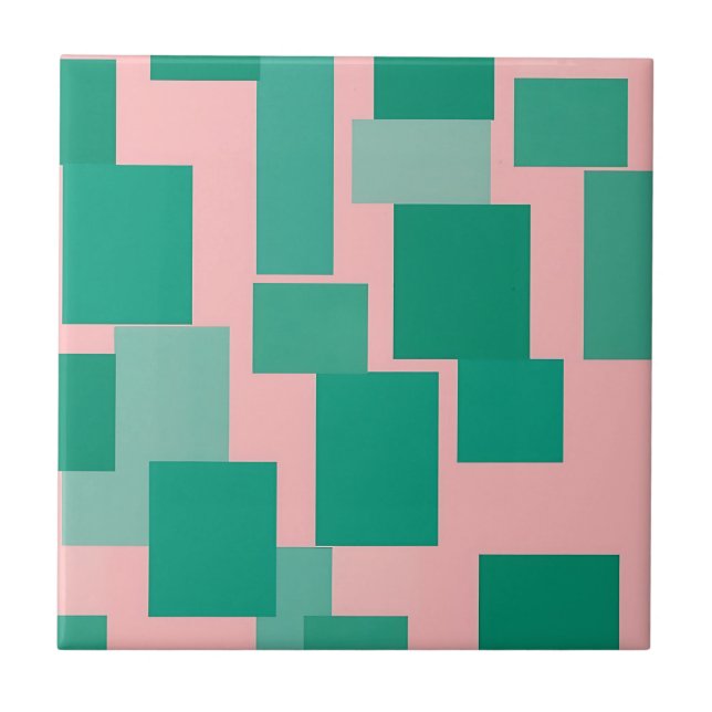 Teal Rosa Färgblocksmönster Modern Abstrakt  Kakelplatta (Framsidan)