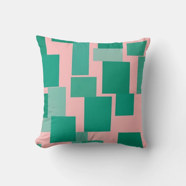 Teal Rosa Färgblocksmönster Modern Abstrakt  Kudde (Framsida)