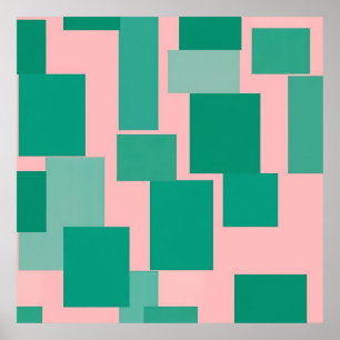 Teal Rosa Färgblocksmönster Modern Abstrakt Poster