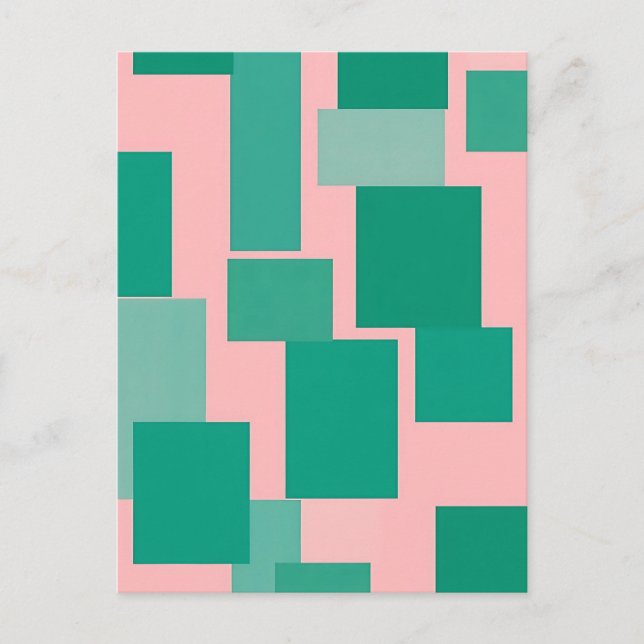 Teal Rosa Färgblocksmönster Modern Abstrakt  Vykort (Framsida)